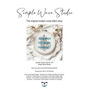 Blue Daisy Abstract Watercolor‎ Modern Black Art Counted Cross Stitch Pattern